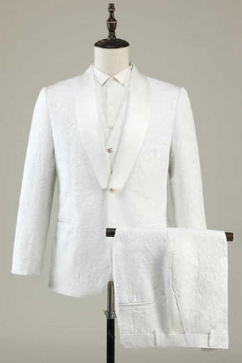 White Jacquard Shawl Lapel 3 Piece Prom Homecoming Suits