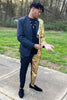Load image into Gallery viewer, White and Golden Notched Lapel 2 Piece Patchwork Prom Homecoming Suits