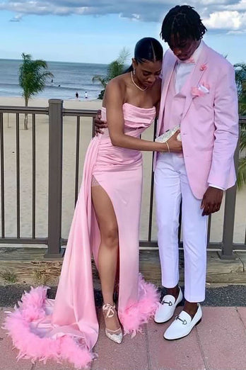 Pink Notched Lapel 3 Piece Men's Prom Suits