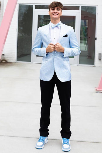 Light Blue Shawl Lapel Men's Prom Blazer