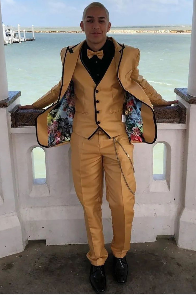 Load image into Gallery viewer, Khaki Peak Lapel Flower 3 Piece Prom Homecoming Suits