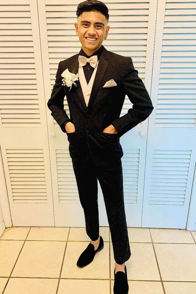 Load image into Gallery viewer, Black Notched Lapel Jacquard 2-Piece Men&#39;s Prom Homecoming Suits