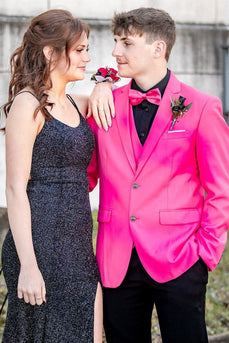 Hot Pink Notched Lapel 3 Piece Prom Homecoming Suits