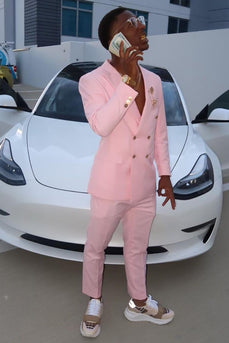 Pink 2 Piece Double Breasted Men's Prom Suits