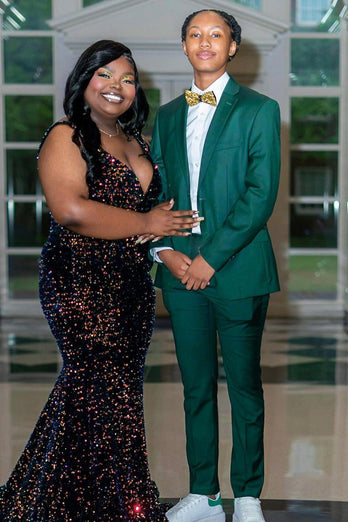 Dark Green 2 Piece Jacquard Notched Lapel Men's Prom Suits