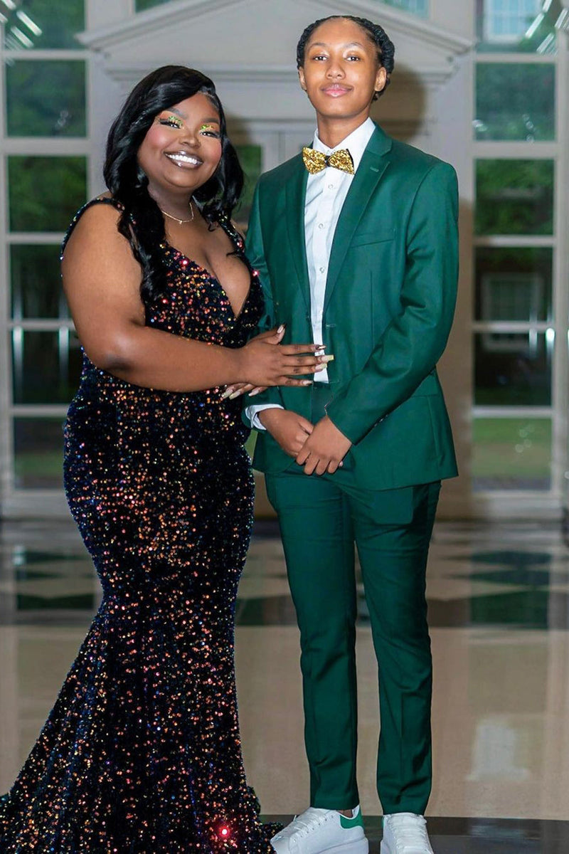 Load image into Gallery viewer, Dark Green 2 Piece Jacquard Notched Lapel Men&#39;s Prom Suits