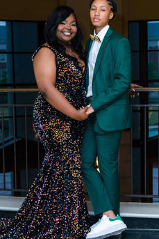 Dark Green 2 Piece Jacquard Notched Lapel Men's Prom Suits