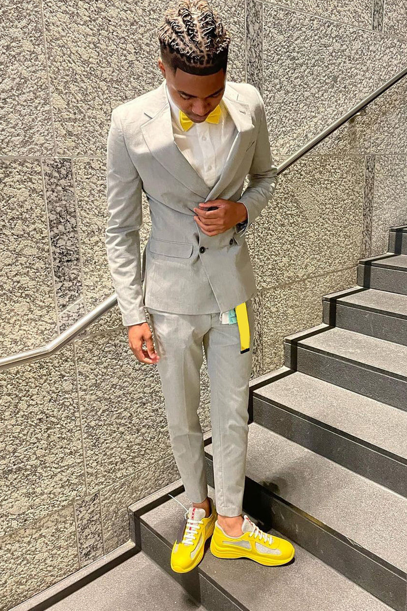 Load image into Gallery viewer, Light Grey Notched Lapel Double Breasted 2 Piece Prom Suits For Men