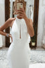 Load image into Gallery viewer, Simple White Halter Open Back Long Wedding Dress