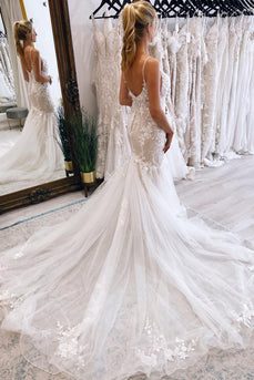 Queendancer Women Ivory Glitter Long Boho Wedding Dress with Appliques  A-Line Spaghetti Straps Tulle Sweep Train Bridal Dress – queendanceruk