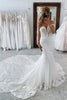 Load image into Gallery viewer, White Long Tulle Mermaid Wedding Dress with Lace