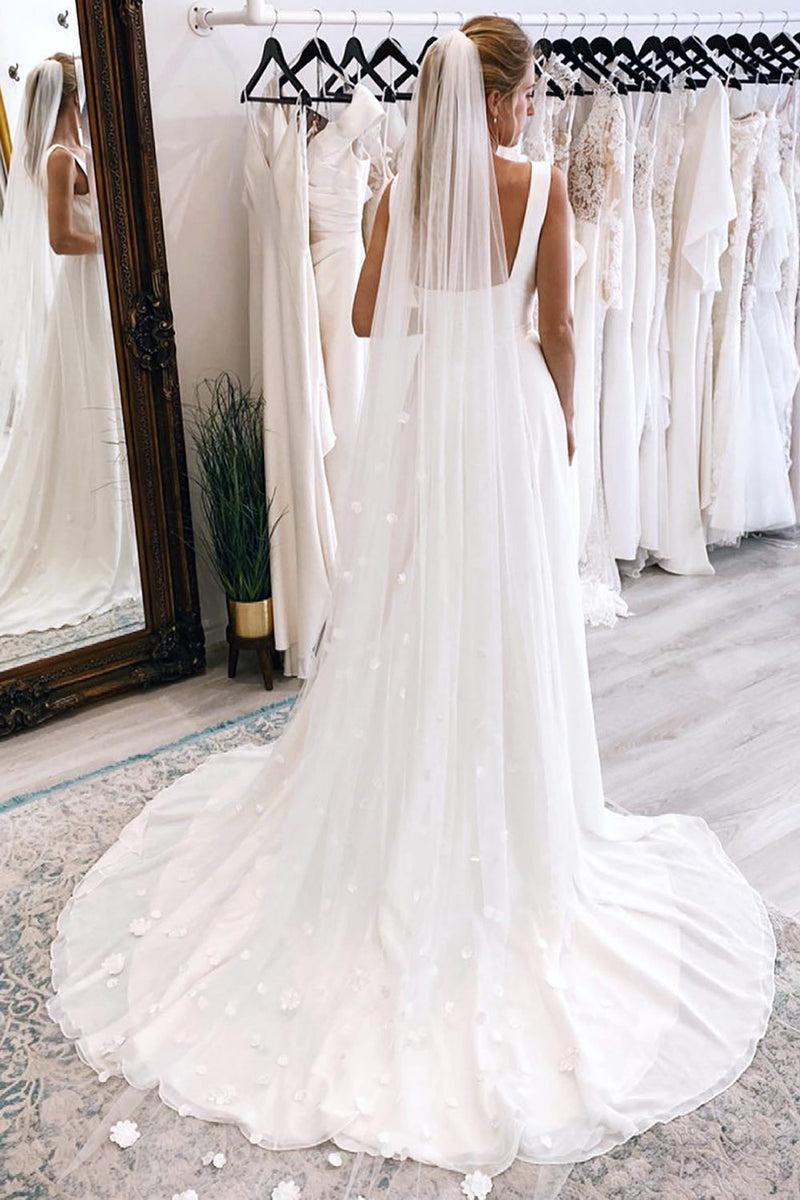 Load image into Gallery viewer, Simple White Square Neck Boho Long Chiffon Wedding Dress