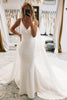 Load image into Gallery viewer, Simple White Watteau Train Boho Long Mermaid Wedding Dress