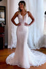 Load image into Gallery viewer, Sparkly Mermaid White Lace Backless Sweep Train Long Wedding Dress