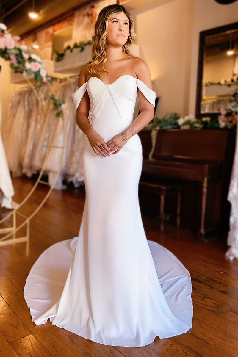 Load image into Gallery viewer, Simple White Mermaid Boho Wedding Dress