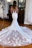 Load image into Gallery viewer, White V-Neck Mermaid Long Lace Wedding Dress
