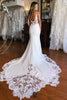 Load image into Gallery viewer, White Boho Mermaid Spaghetti Straps Long Wedding Dress with Lace