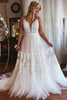 Load image into Gallery viewer, Ivory Boho A-Line Long Tulle Wedding Dress with Lace