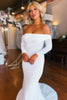 Load image into Gallery viewer, Simple White Boho Mermaid Long Wedding Dress with Sleeves