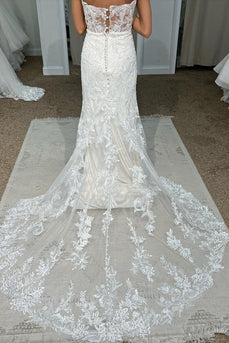 White Sweetheart Mermaid Long Lace Wedding Dress