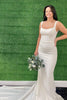 Load image into Gallery viewer, Mermaid Square Neck White Simple Long Wedding Dress with Button