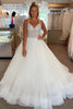 Load image into Gallery viewer, A-Line Tulle Spaghetti Straps White Corset Long Wedding Dress with Beading