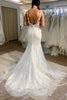 Load image into Gallery viewer, Tulle Mermaid Spaghetti Straps White Long Wedding Dress with Appliques