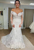Load image into Gallery viewer, Tulle Mermaid Off The Shoulder White Long Wedding Dress with Appliques