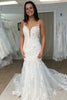 Load image into Gallery viewer, Mermaid Tulle Spaghetti Straps White Long Wedding Dress with Appliques