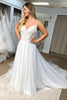 Load image into Gallery viewer, Tulle Spaghetti Straps White Long Boho Wedding Dress with Lace