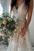 Load image into Gallery viewer, A-Line Ivory Spaghetti Straps Long Boho Wedding Dress with Appliques