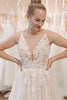 Load image into Gallery viewer, Glitter Ivory A-Line Spaghetti Straps Long Wedding Dress with Appliques