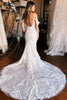 Load image into Gallery viewer, Champagne Cold Shoulder Long Train Mermaid Wedding Dress with Appliques