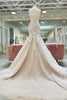 Load image into Gallery viewer, Champagne V-Neck Asymmetrical Mermaid Wedding Dress with Appliques