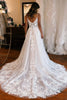 Load image into Gallery viewer, Ivory Detachable Sleeve High Slit A-Line Wedding Dress with Appliques