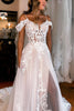 Load image into Gallery viewer, Ivory Detachable Sleeve High Slit A-Line Wedding Dress with Appliques