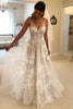 Load image into Gallery viewer, Ivory Tulle A-Line V-Neck Wedding Dress with Appliques