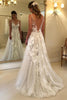 Load image into Gallery viewer, Ivory Tulle A-Line V-Neck Wedding Dress with Appliques