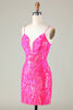 Load image into Gallery viewer, Sparkly Pink Spaghetti Straps Backless Tight Sequins Short Party Dress