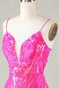 Load image into Gallery viewer, Sparkly Pink Spaghetti Straps Backless Tight Sequins Short Party Dress