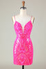 Load image into Gallery viewer, Sparkly Pink Spaghetti Straps Backless Tight Sequins Short Party Dress