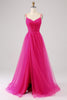 Load image into Gallery viewer, Fuchsia A-Line Spaghetti Straps Long Corset Prom Dress with Slit