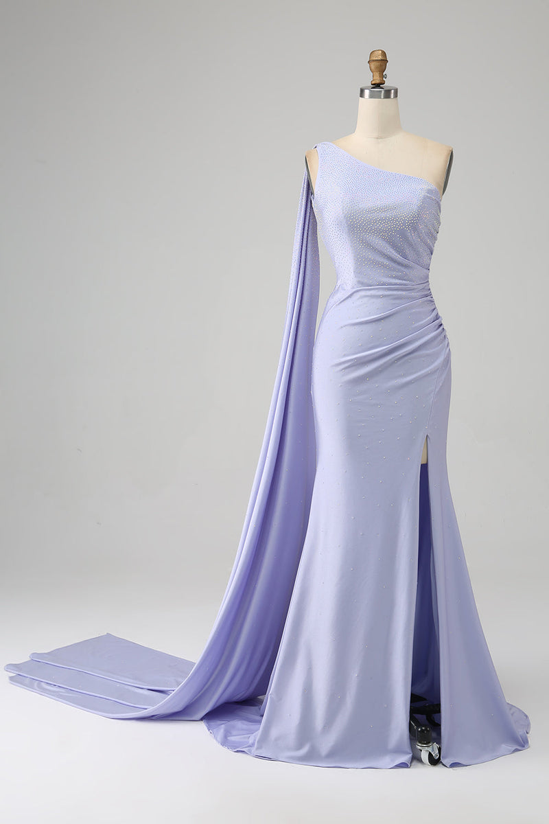 Load image into Gallery viewer, Mermaid Lilac One Shoulder Long Prom Dress with Slit