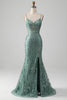 Load image into Gallery viewer, Spaghetti Staps Sparkly Grey Green Prom Dress with Beading