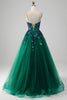 Load image into Gallery viewer, Tulle Spaghetti Straps Dark Green Prom Dress with Sequins