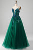 Load image into Gallery viewer, Tulle Spaghetti Straps Dark Green Prom Dress with Sequins