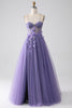 Load image into Gallery viewer, Purple A-Line Spaghetti Straps Corset Prom Dress with 3D Flowers