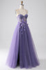 Load image into Gallery viewer, Purple A-Line Spaghetti Straps Corset Prom Dress with 3D Flowers