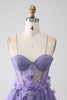 Load image into Gallery viewer, Purple A-Line Spaghetti Straps Corset Prom Dress with 3D Flowers