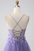 Load image into Gallery viewer, Purple A-Line Spaghetti Straps Corset Prom Dress with 3D Flowers